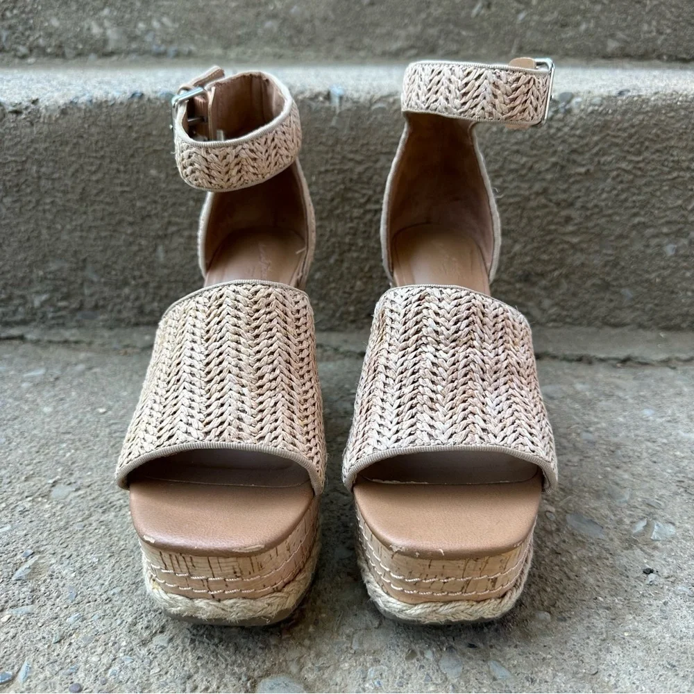 Universal Thread Raffia Woven Ankle Strap Espadrille Cork Wedge Sandals 8